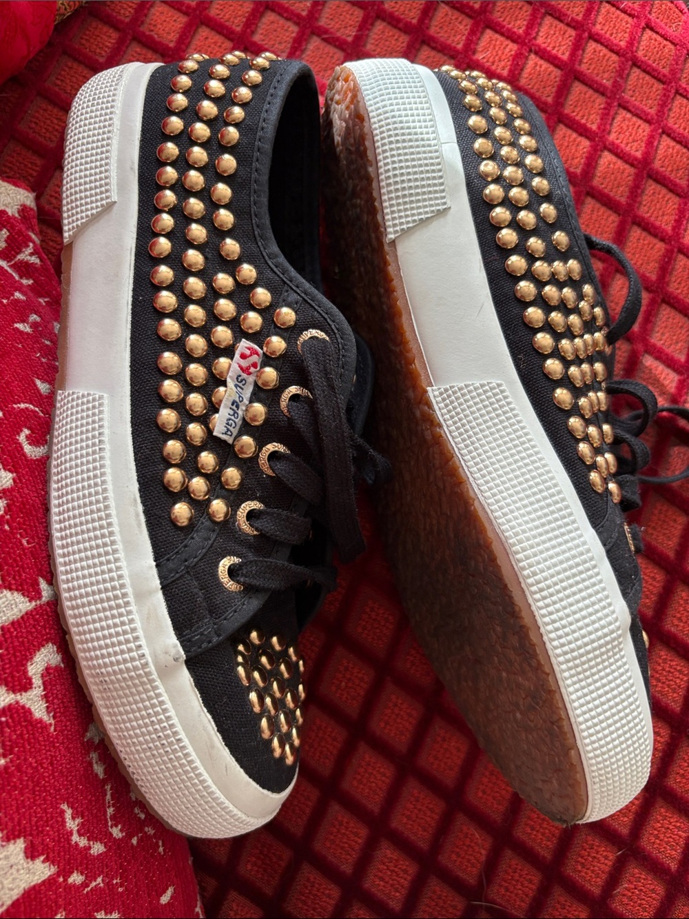 Superga Black Canvas Sneakers with Gold Studs - Picture 4 of 6